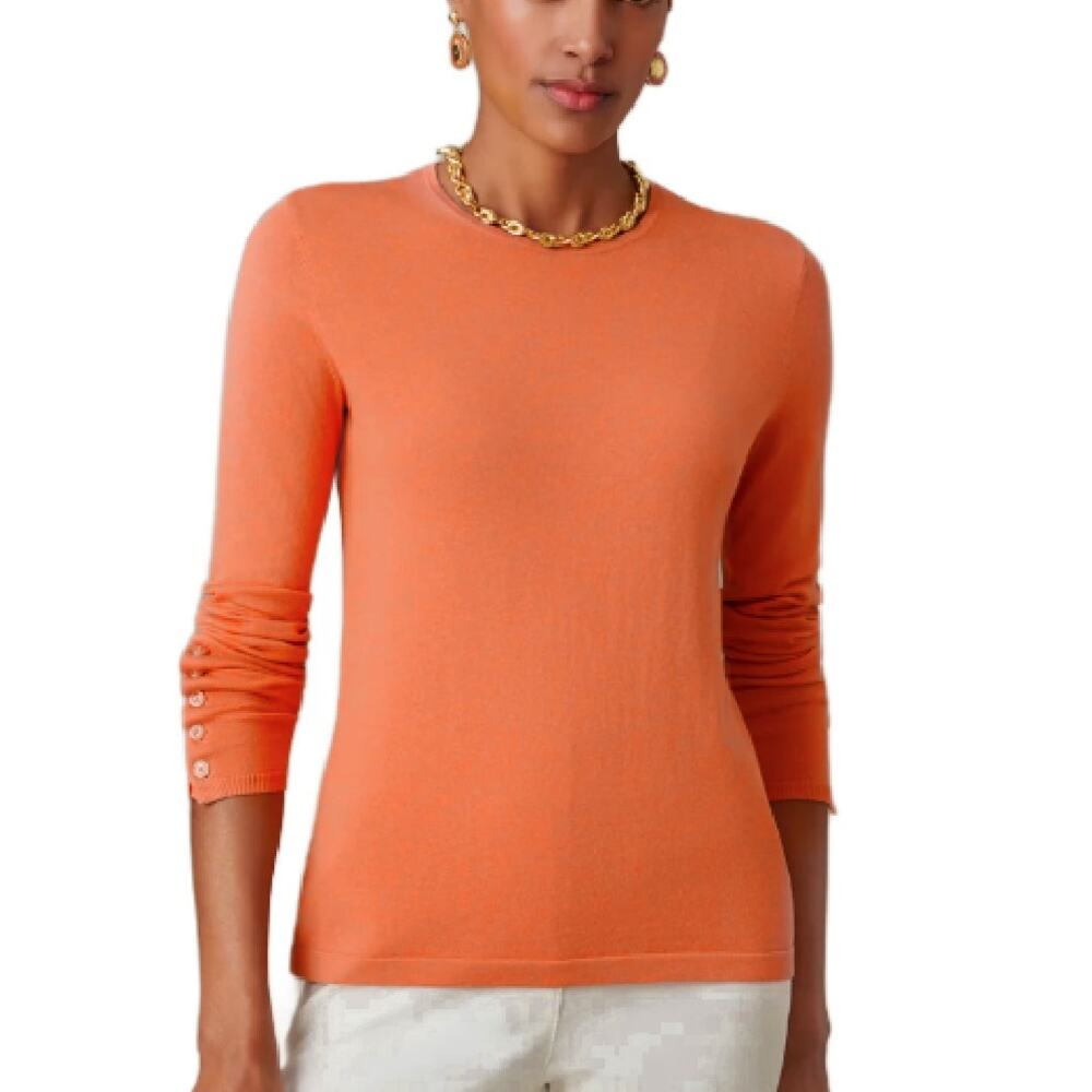 J. McLaughlin Jamey Sweater Size Medium Orange Crewneck Cotton Modal